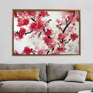 Impression sur toile élégante de fleurs de cerisier, décoration murale florale japonaise, 1P : encadré doré - Product Image 1