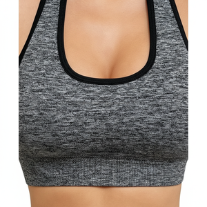 Sexy Halter Neck Sports Bra Heather Grey Yoga Top Sleeveless Backless Workout Gym Bra Contrast Binding Activewear for Women - Product Image 5