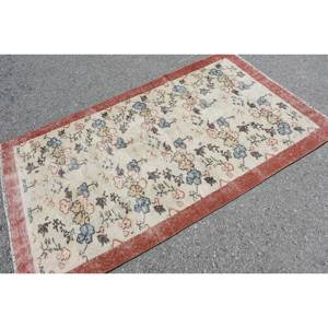 Alfombra de lana Beige tradicional hecha a mano 3,8X6,4 pies diseño rectangular de retazos turcos para sala de estar alfombra de noche con respaldo de látex - Product Image 4