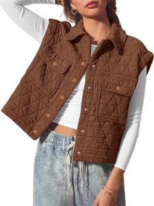 Nouveau Gilet sans manches matelassé pour femmes, veste sans manches matelassée à col, veste boutonnée sans manches avec poches - Product Image 3
