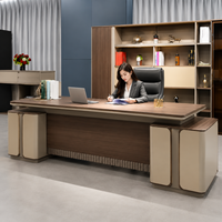 Bureau de direction prestigieux en noyer avec double rangement sur pieds, table de PDG pour bureau d'entreprise, fabrication directe OEM/ODM