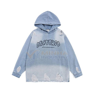 Sudadera con Capucha Bordada Desgastada para Hombre, Sudadera de Tela Suave con Puños y Cintura Acanalados, Sudadera Moderna con Bordado Desgastado para Hombre - Product Image 1