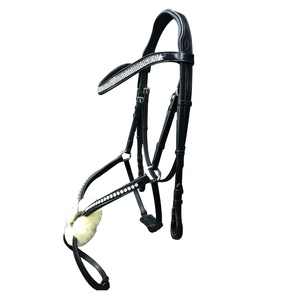 สายบังเหียนม้าแบบอังกฤษน้ำหนักเบามีแผ่นรองขนอ่อนนุ่มตกผลึกมีคุณสมบัติทนทานผู้ผลิตขายส่ง - Product Image 2