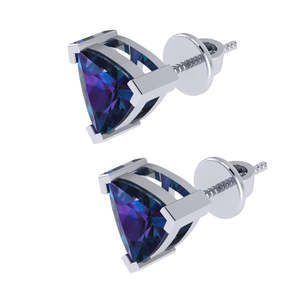 ต่างหูเงินแท้ชุบทองคำขาว/เหลือง/โรสโกลด์ ประดับพลอยอเล็กซานไดรต์ทรงทริลเลียน 2.4 กะรัต (พลอยประจำเดือนมิถุนายน) ขนาด 7.45 มม. - Product Image 2