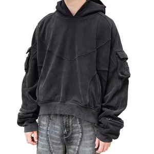 Léger hiver hommes lavage à l'acide brodé Stonewashed polaire pull à capuche surdimensionné séchage rapide - Product Image 1