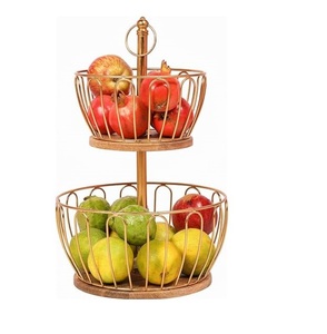 Corbeille à fruits décorative pour comptoir de cuisine au design créatif, en bois et en métal, à prix abordable - Product Image 1
