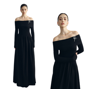 Tissu écologique 70% dix-cel 30% laine fabricants originaux et conception Sexy élégant à manches longues robes femmes DMPSEY DRESS - Product Image 1