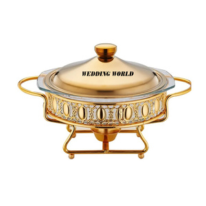 Plat de service rond en acier inoxydable de luxe fait main pour hôtels, chauffe-plats professionnel en gros - Product Image 2