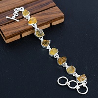 Pulsera de Amistad Clásica de Plata de Ley 925 con Citrino en Bruto, Joyería Hecha a Mano con Piedras Preciosas Naturales, Regalo de Piedra de Nacimiento de Noviembre