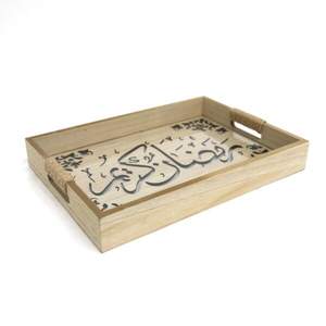 Handmade Rustic Wooden Rectangular <b>Tray</b> with Sturdy Handle <b>Enamel</b> Coated for Easy Serving in Kitchen Dining or Coffee - Product Image 2