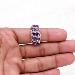 แหวนพลอยพลอยพลอยพลอยอัญมณีทรงครึ่งวงกลมแบบทรงกลมตั้งแบบ925พลอยอัญมณีสีเงินล้วนขายส่งจากโรงงานอินเดีย - Product Image 3