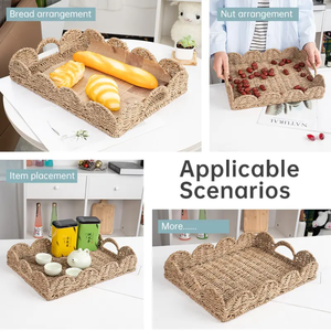Bandeja Rectangular de Almacenamiento de Seagrass Tejida a Mano, Borde Festoneado, Decorativa para Mesa de Centro del Hogar - Product Image 5