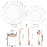 Services de traiteur direct usine : Ensembles de vaisselle jetables en plastique or rose pour 25 invités, sans BPA, écologiques, pour mariages et événements.