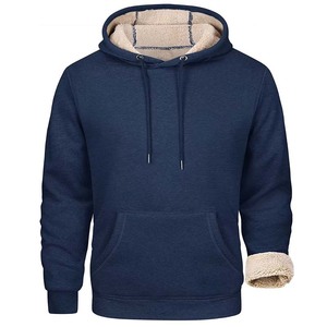 Mens Sherpa Lined Crew Neck Winter Loose Fit 100% Cotton Warm Windproof Pullover with Kangaroo Pocket for Leisure Outdoor Hoodie - Product Image 3