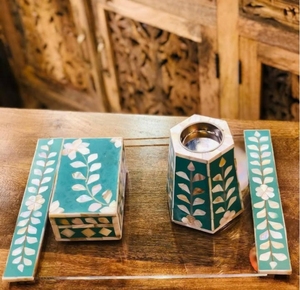 ชุดเตา bakhoor แม่ของไข่มุกกล่องใส่เทียนพร้อมกล่องใส่ธูปหอมของขวัญอาหรับรอมฎอน - Product Image 1