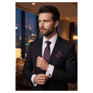 Blue Slim Fit Shirt with Brown Tie & <b>Pocket</b> <b>Square</b> 4-Piece Formal Gift Set in Box Double Cuff with Cufflinks - Product Image 2