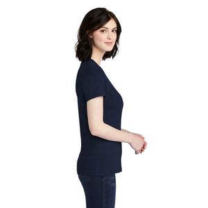 T-shirt bleu marine pour femme en jersey fin à manches courtes et col rond T-shirt bleu marine en coton respirant pour femme - Product Image 3