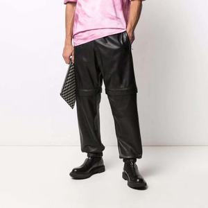 Pantalon en cuir véritable noir à cordon de serrage PIHA à prix avantageux - Pantalon d'hiver pour homme de style streetwear fait main - Product Image 6