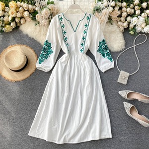 Nuevo estilo Vintage de moda blanco XL mexicano 100% algodón sin mangas completas bordado a mano Floral hasta el suelo Sexy Casual - Product Image 6