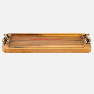 Lujosa bandeja de madera para servir con mango de metal de mariposa, bandeja para servir, organizador de mesa, suministros para restaurante de Hotel a la venta - Product Image 5