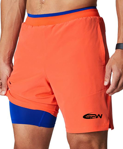 Shorts de sport 2-en-1 pour hommes, légers et confortables, avec doublure intérieure respirante et poche avant, couleur unie - Product Image 1