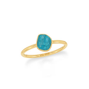 Anillo Apilable con Engaste de Bisel Chapado en Oro de 18 Quilates, Gema de Apatita Paraiba, Forma de Pera, Ovalada, Redonda, para Mujer, Fiesta, Clásico, Paquete de 12 - Product Image 1
