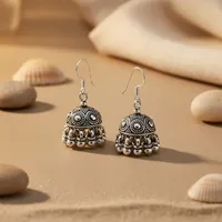 Pendientes Jhumka Tradicionales Indios de Plata 925 para Mujer, Joyería Coleccionable Cultural Vintage