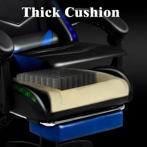 Chaise de jeu ergonomique industrielle en cuir, réglable en hauteur, pivotante, inclinable, avec appui-tête, coussin lombaire et lumières LED RGB – Vente en gros - Product Image 4