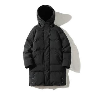 Parka d'hiver pour hommes de la mode coréenne veste en coton chaud avec capuche épaissie longue pardessus coupe-vent en duvet tissu de toile - Product Image 5
