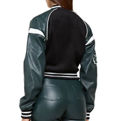 Nouvelle Collection Hiver/Automne 2023 : Veste Courte Style Universitaire en Laine, Streetwear, Broderie, Lettres Appliquées, Bordures Rayées, Chaînes Décoratives, Spandex