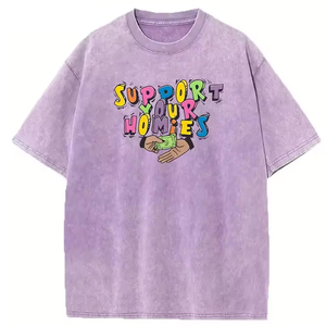 เสื้อยืดคอกลมโอเวอร์ไซส์พิมพ์ลายดิจิตอลปักลายปักแขนสั้นเสื้อขนาดใหญ่ไหล่ตกสีตัดกัน - Product Image 1