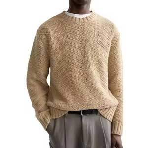 Pulls pour hommes sur mesure, automne-hiver, décontractés, tricotés, avec logo décoratif sur le devant, vente en gros, élégants, chauds, respirants, de haute qualité - Product Image 2