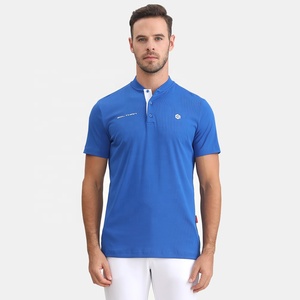 Custom Silicone Print Brand Club Logo Blue Solid Outdoor Moisture Wicking Good Quality Mandarin Collar Polo Men's Golf Shirts