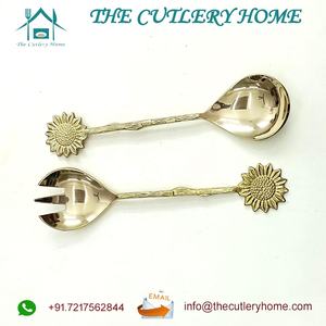 ชุด Flatware ผู้ส่งออกทองเหลืองคุณภาพสูงดวงอาทิตย์ส่องแสงจับชุดเสิร์ฟสลัดสีทองสําหรับผู้ซื้อจํานวนมาก - Product Image 4