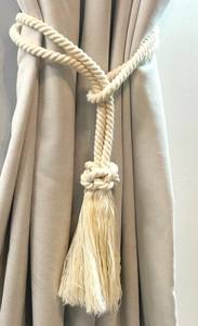 <b>Curtain</b> tiebacks -- drapery tiebacks -- <b>White</b> Cotton Diamond Knot Tieback - Handmade Tassel Accent - Product Image 3