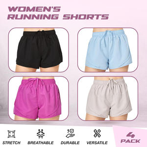 Paquete de 4 pantalones cortos de gimnasio de entrenamiento atlético de verano para mujer en negro gris campana azul púrpura con pantalones cortos transpirables con forro para mujer - Product Image 4