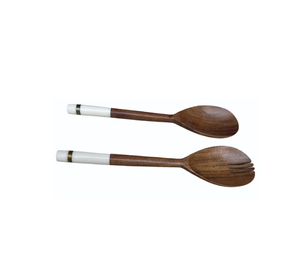 Cuchara de madera y resina para ensalada Utensilios Cubiertos Servidores de ensalada de frutas de madera Cuchara y tenedor al mejor precio - Product Image 2