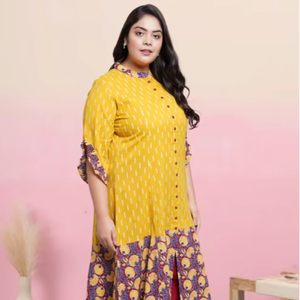 Anarkali kurta en coton imprimé ikat et floral, tissu doux et confortable, style élégant pour un usage quotidien avec un style traditionnel élégant - Product Image 1