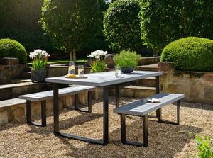 ชุดม้านั่งสวนอลูมิเนียมสีดํานวลพร้อมท็อปไม้สักทึบและสีเทาเข้มสําหรับใช้กลางแจ้ง - Product Image 4