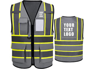 Gilets de sécurité personnalisés OEM vente en gros fermeture à glissière avant et support d'identification transparent à usage professionnel pour les gardes - Product Image 2