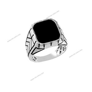 Anillo de Plata de Ley 925 con Ónix Negro en Engaste de Bisel, Gema Grande de Corte Cojín, Unisex, para Boda, Fiesta o Uso Diario - Product Image 4
