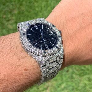 Montre mécanique entièrement automatique de luxe, sertie de diamants en moissanite VVS, unisexe, acier inoxydable de haute qualité, bracelet en cuir, ETA - Product Image 3