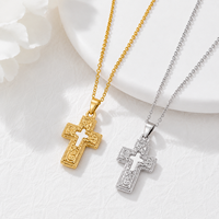 Collier pendentif croix en filigrane ARNAN, acier inoxydable, cadeau de foi chrétienne, bijoux pour femmes et hommes, vente en gros personnalisée