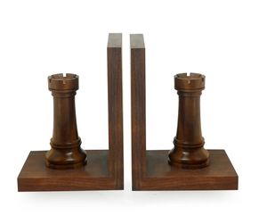 Ajedrez Rook tallado a mano extremos de libros en madera de Sheesham sujetalibros de ajedrez decorativos para estantes sujetalibros 2pack organizador de madera resistente - Product Image 1
