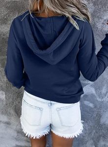 Pull décontracté pour femme Sweat à capuche à manches longues avec col boutonné et cordon de serrage 100% coton pour un usage quotidien - Product Image 2
