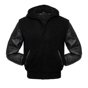 Veste universitaire à capuche avec logo personnalisable pour hommes Veste de baseball en cuir véritable avec motif de lettres Vêtements d'hiver - Product Image 1