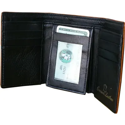 HMB-714A deri üç defa katlanan cüzdan kalite erkekler çanta toptan moda cüzdan siyah kart sahipleri