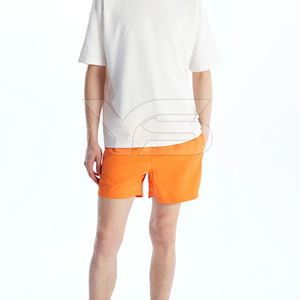 Pantalones cortos de playa de algodón 100% para hombre, pantalones cortos deportivos de calle informal con cordón más cerca, cintura media, patrón sólido, longitud corta - Product Image 5