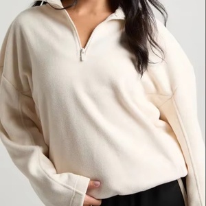 Jersey deportivo liso de lana suave de alta calidad con logotipo personalizado, jersey de cuello alto con cremallera, sudadera de gran tamaño para mujer - Product Image 2