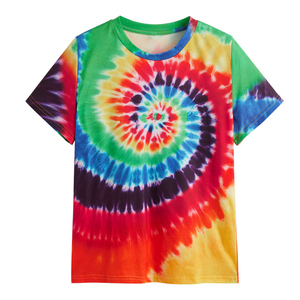 Camisetas de manga corta de punto con efecto tie-dye OEM para mujer, cuello redondo, estilo lavado a la piedra, camiseta tie-dye de verano, estilo urbano. - Product Image 1